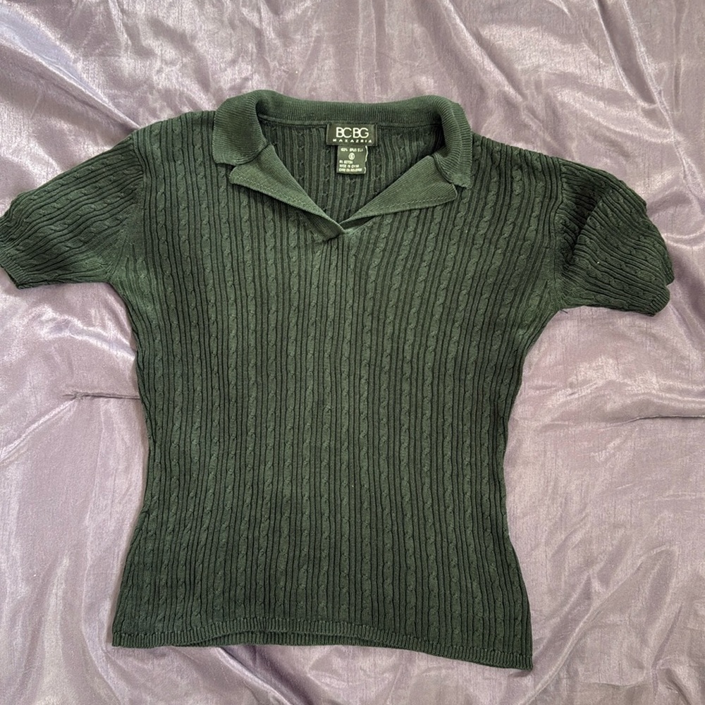 BCBGMAXAZRIA cable knit spun silk polo sweater